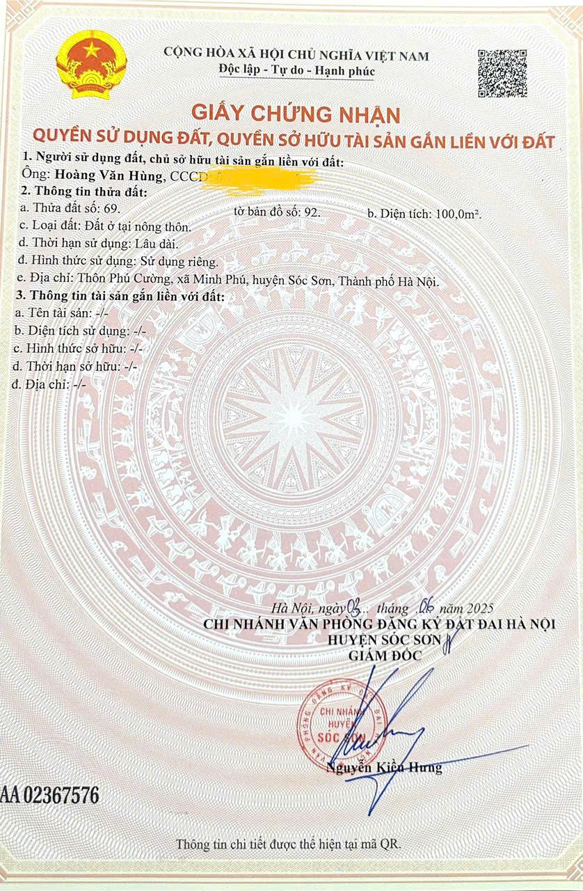 ĐẤT ĐẸP - GIÁ TỐT - Vị Trí Đắc Địa Tại Thôn Phú Cường, Xã Minh Phú, Huyện Sóc Sơn, Hà Nội