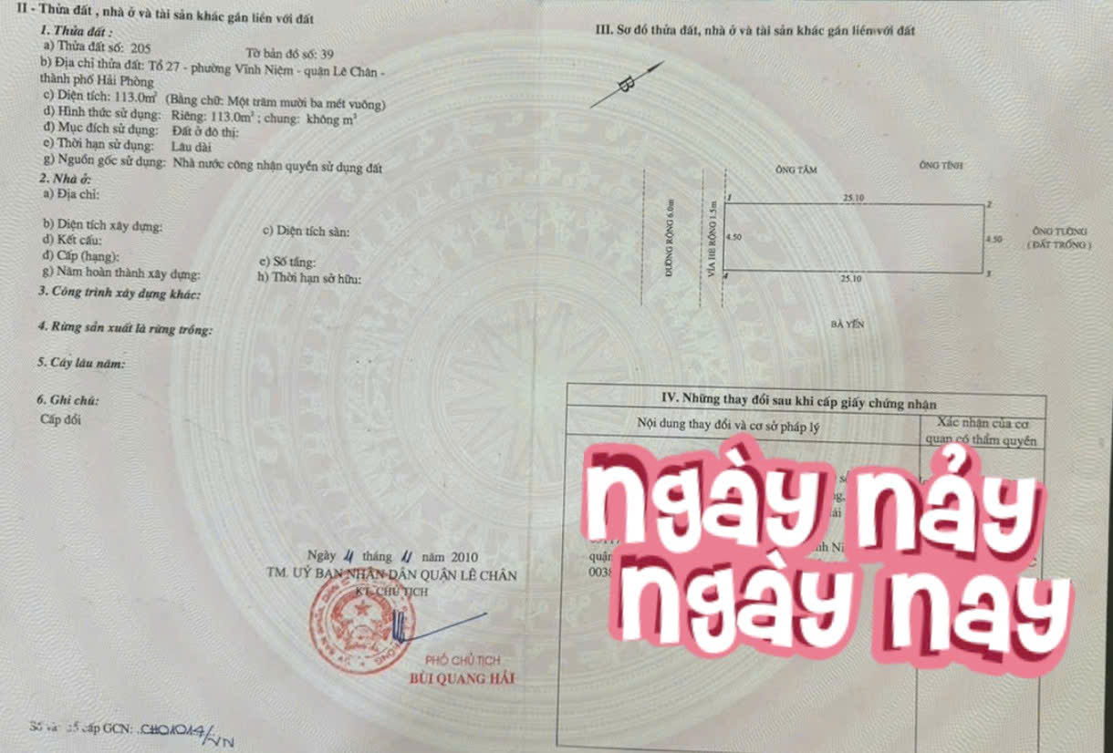 Đất mặt đường Vĩnh Tiến vô cùng đẹp, 113m, ngang 4.5, Giá 60 tr/m