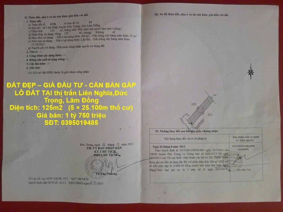 ĐẤT ĐẸP – GIÁ ĐẦU TƯ - CẦN BÁN GẤP LÔ ĐẤT TẠI thị trấn Liên Nghĩa,Đức Trọng, Lâm Đồng