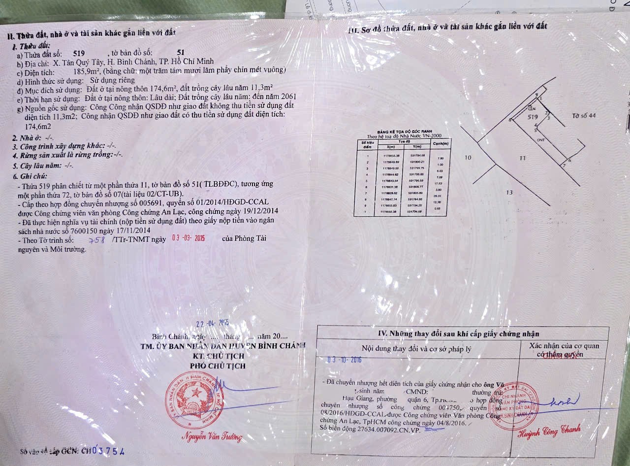 CHÍNH CHỦ Cần Bán Đất Vị Trí Đẹp Tặng Nhà Xã Tân Quý Tây, Bình Chánh, HCM