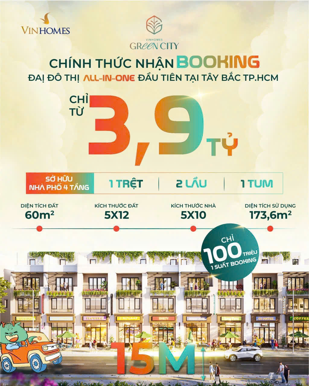 Nhà phố Vinhomes Long An giá chỉ bằng căn hộ, diện tích 60m2, giá chỉ 3ty9 full VAT