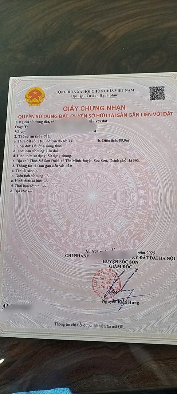 GIÁ TỐT TẠI SƠN ĐOÀI TÂN MINH SÓC SƠN HÀ NỘI -- DT 80 M FUN THỔ CƯ