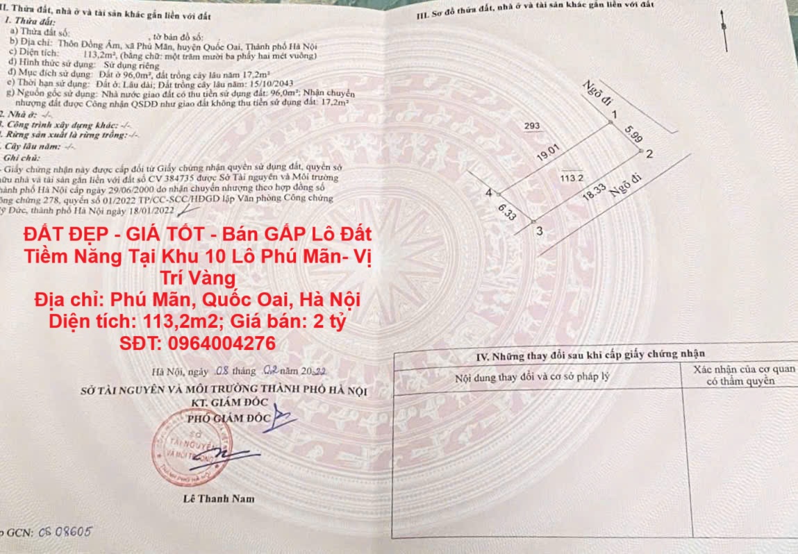 ĐẤT ĐẸP - GIÁ TỐT - Bán GẤP Lô Đất Tiềm Năng Tại Khu 10 Lô Phú Mãn- Vị Trí Vàng