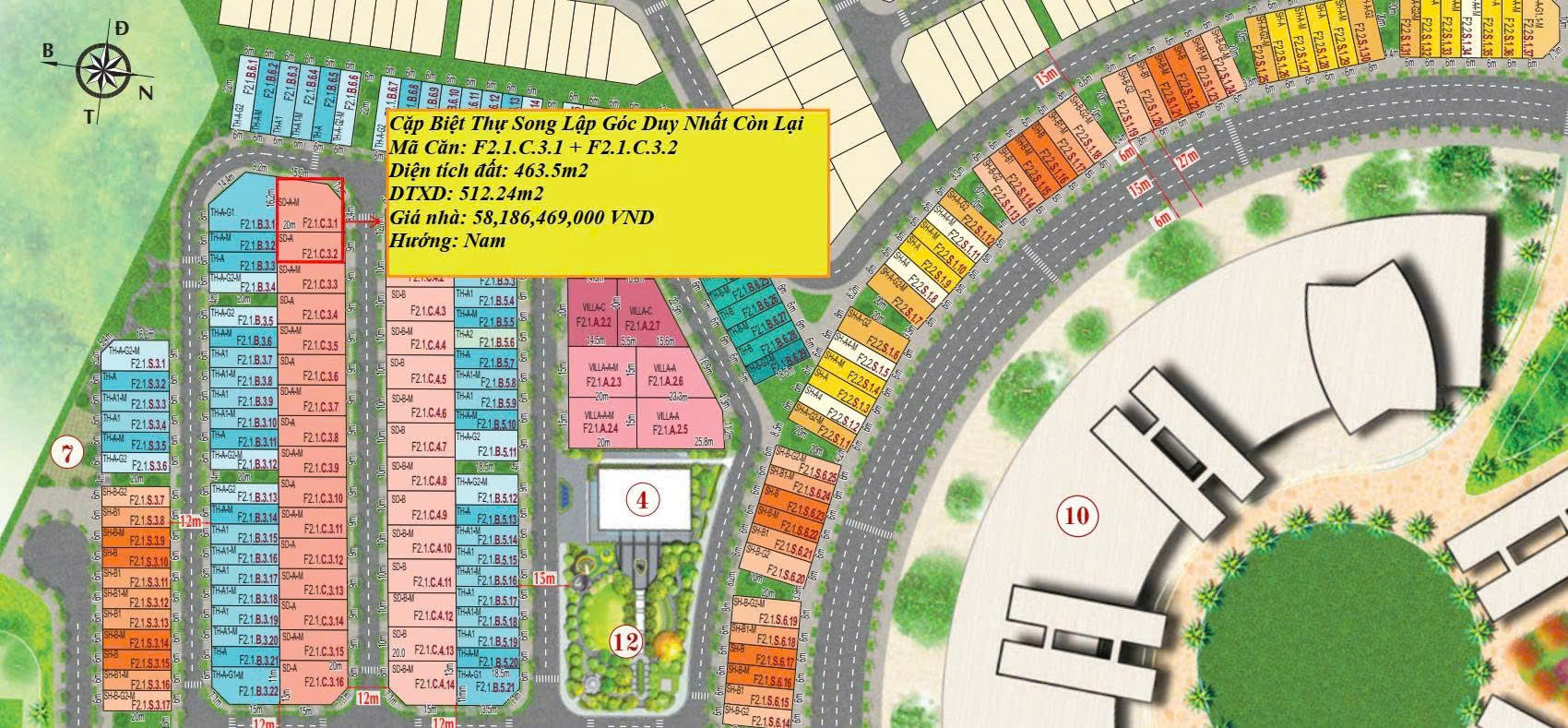DUY NHẤT 1 CẶP BIỆT THỰ SONG LẬP 500M2 – HỒNG HẠC CITY PHÚ MỸ HƯNG BẮC NINH