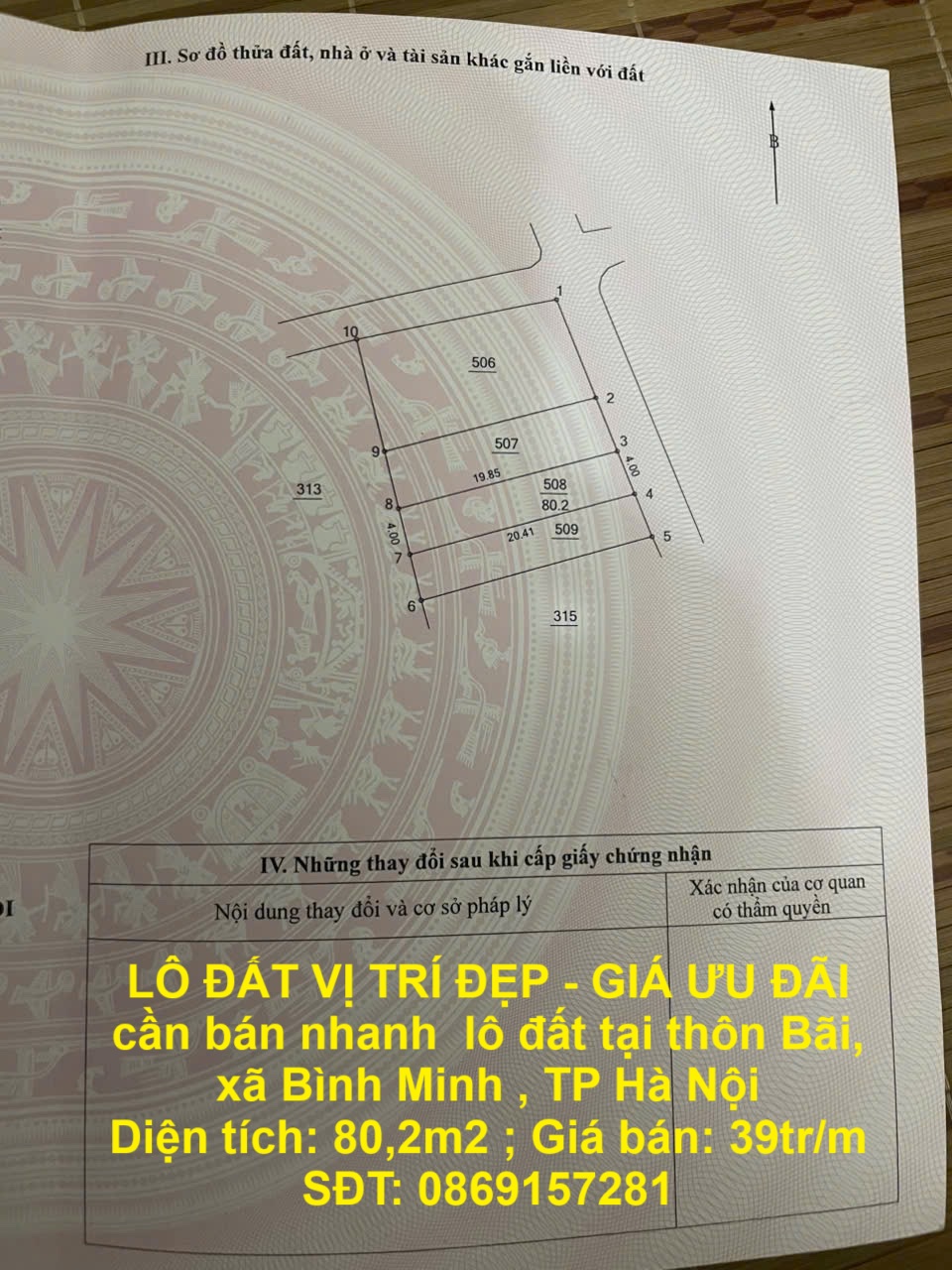 LÔ ĐẤT VỊ TRÍ ĐẸP - GIÁ ƯU ĐÃI cần bán nhanh lô đất tại xã Bình Minh, TP Hà Nội