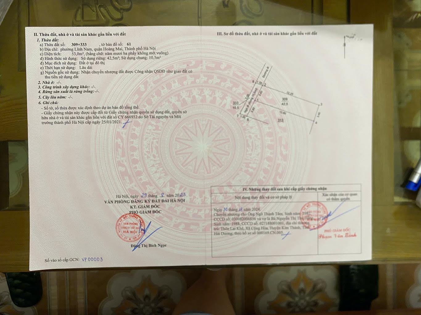 Bán nhà ngõ Thúy Lĩnh, Lĩnh Nam, Hoàng Mai. 43m2, 1 tầng, sổ đỏ chính chủ. Giá 4.9 tỷ. LH: 0989993208. Hướng Bắc.