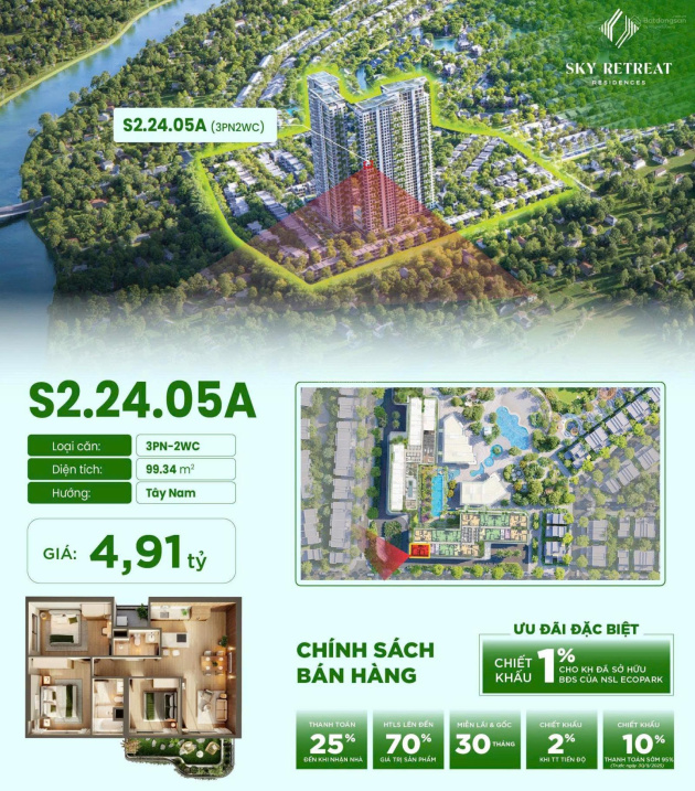 Bán căn hộ 3PN Eco Retreat giá tốt, có vườn mây siêu đẹp