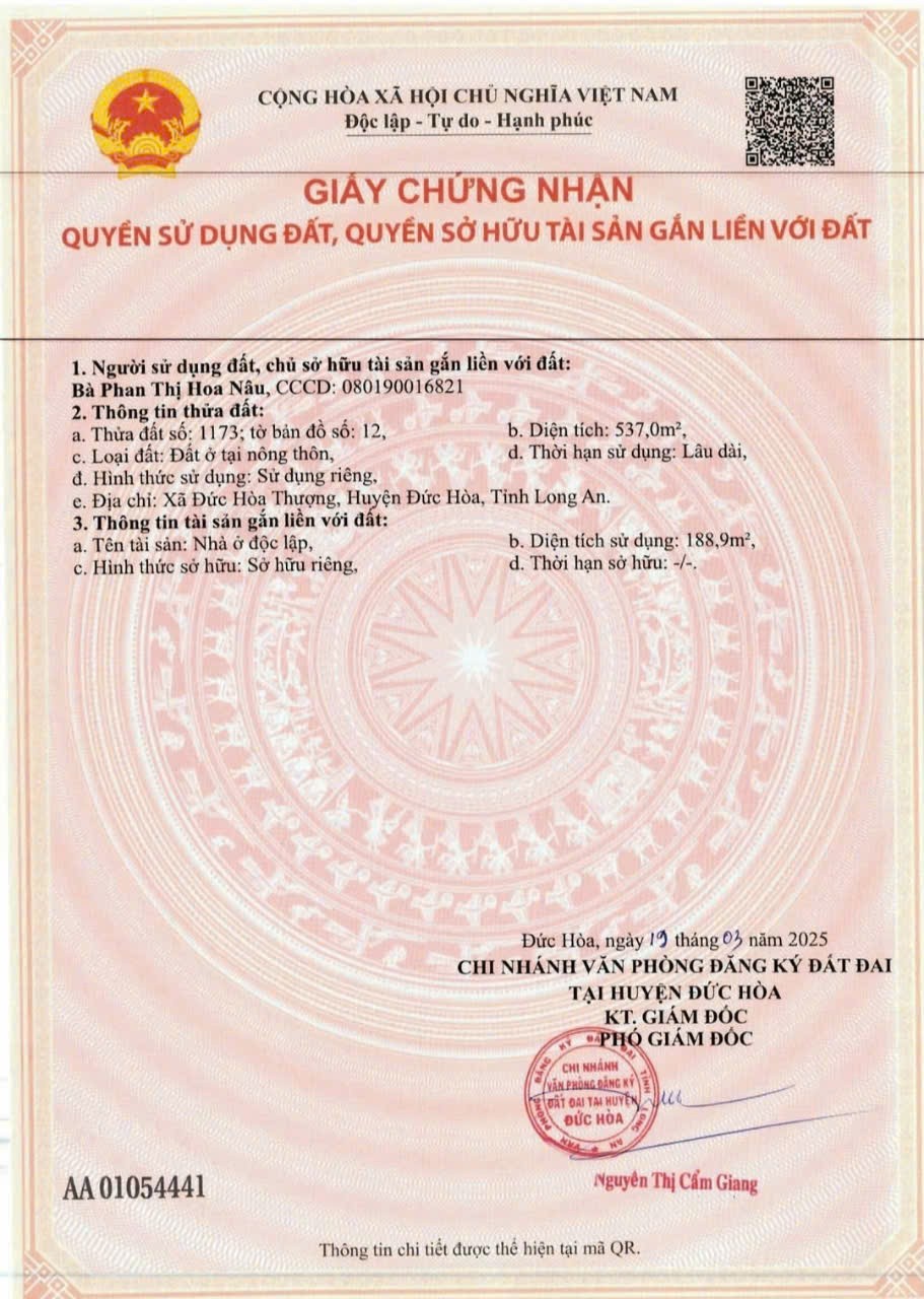 ĐẤT ĐẸP - GIÁ TỐT - CHÍNH CHỦ CẦN BÁN LÔ ĐẤT Tại Xã Đức Hòa Thượng, Huyện Đức Hòa, Tỉnh Long An.