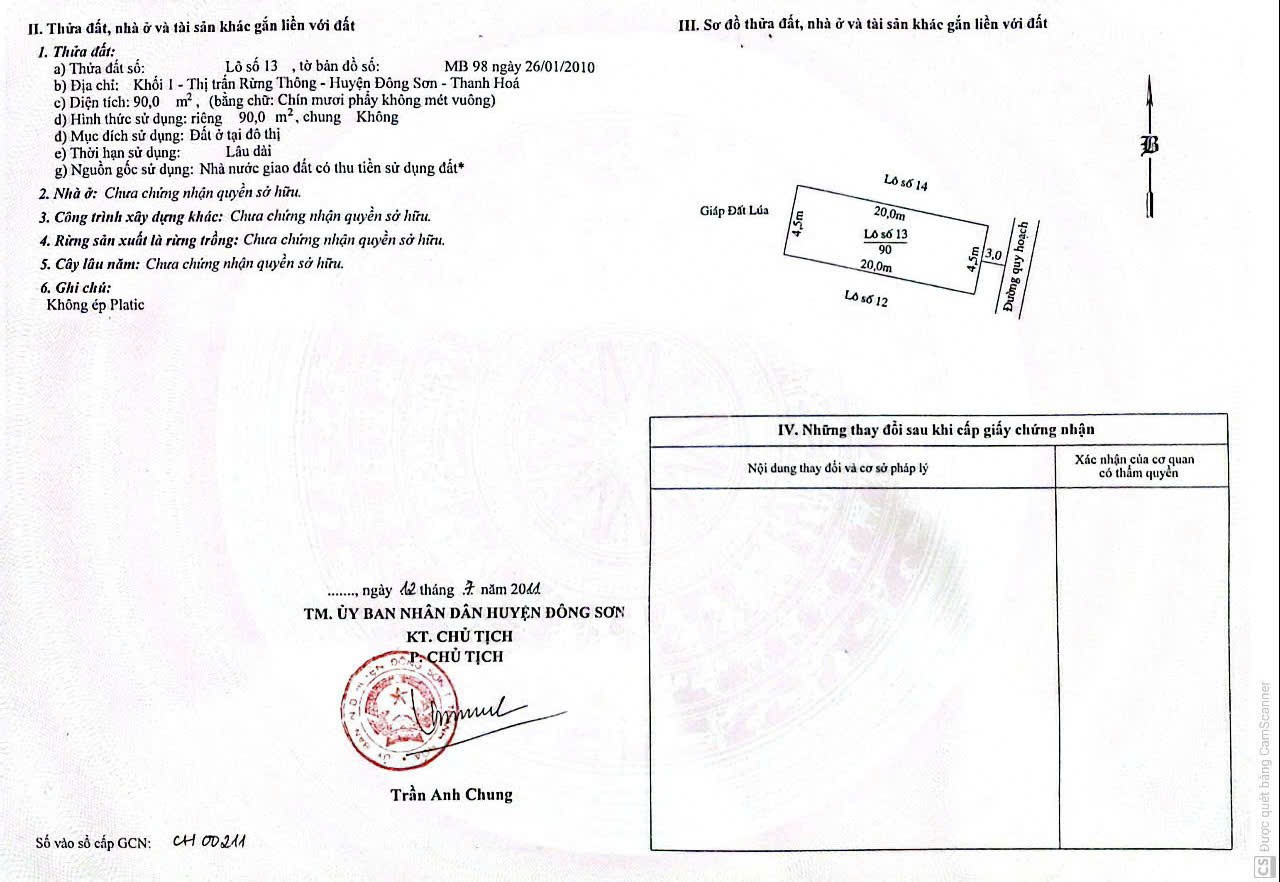 CHÍNH CHỦ CẦN BÁN LÔ ĐẤT Thổ Cư 2 Mặt Tiền Thị Trấn Rừng Thông, Huyện Đông Sơn, Thanh Hóa.