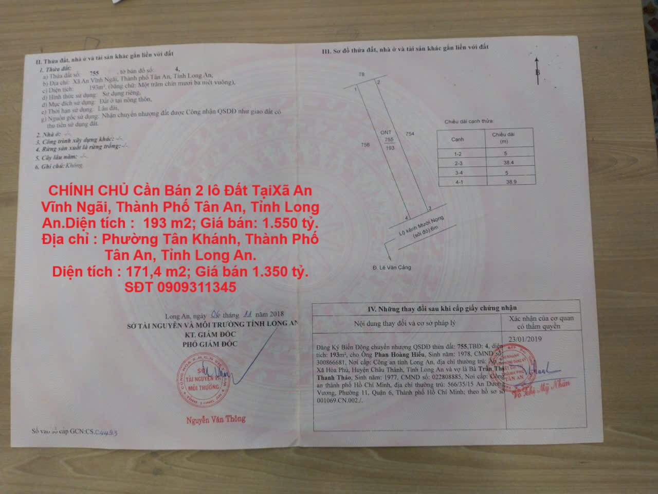 CHÍNH CHỦ Cần Bán 2 lô Đất Tại Xã An Vĩnh Ngãi Và Phường Tân Khánh, TP Tân An, Long An.
