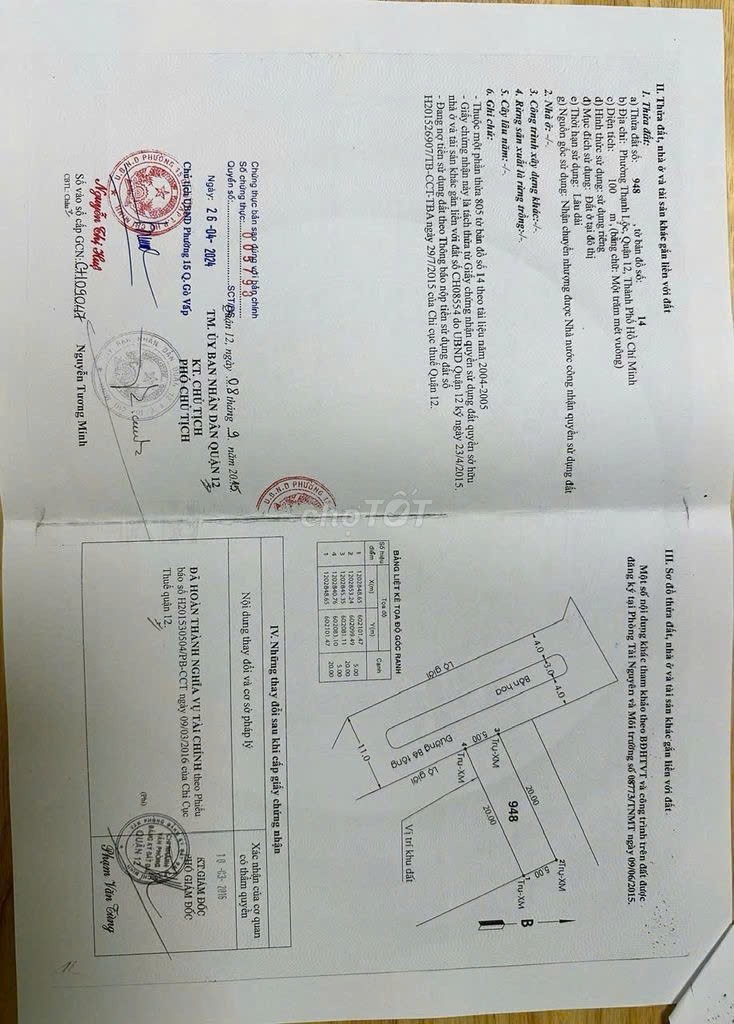 HOT HOT - CẦN BÁN LÔ ĐẤT NỀN đã có gp xây dựng 5 tầng TẠI Phường Thạnh Lộc, Quận 12, Tp Hồ Chí Minh