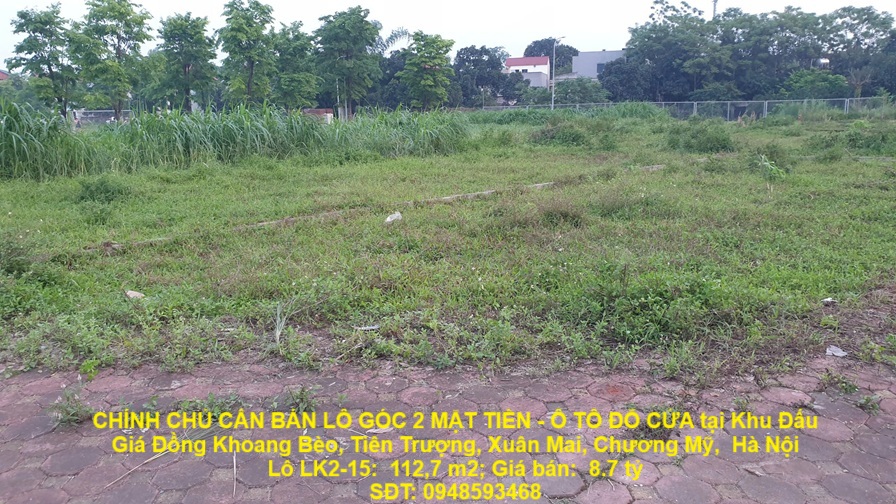 CHÍNH CHỦ CẦN BÁN LÔ GÓC 2 MẶT TIỀN - Ô TÔ ĐỖ CỬA tại Khu Đấu Giá Đồng Khoang Bèo