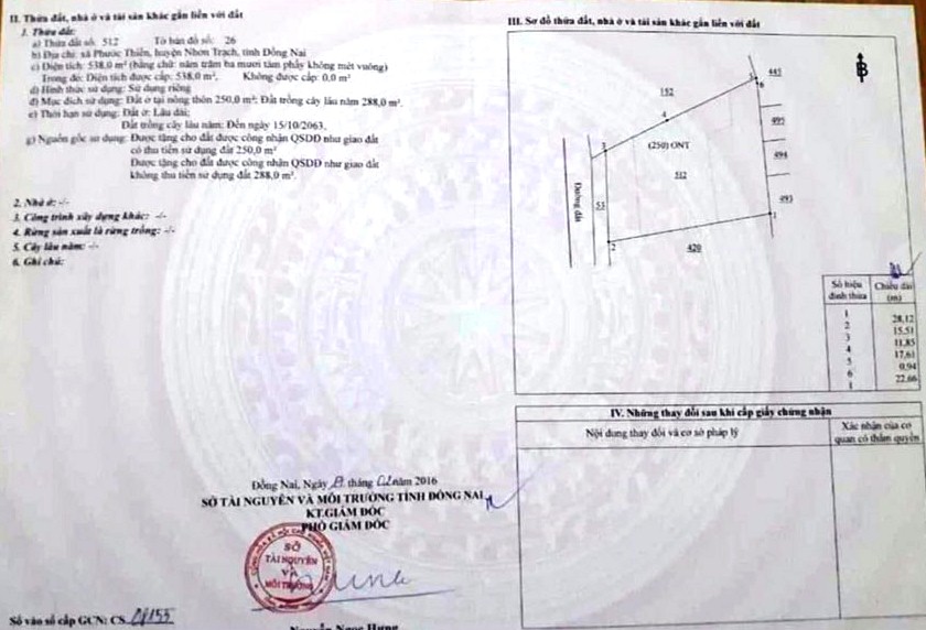 Đất 538m² Phước Thiền – Thổ cư 250m², ngang hơn 15m, nở hậu, giá tốt đầu tư