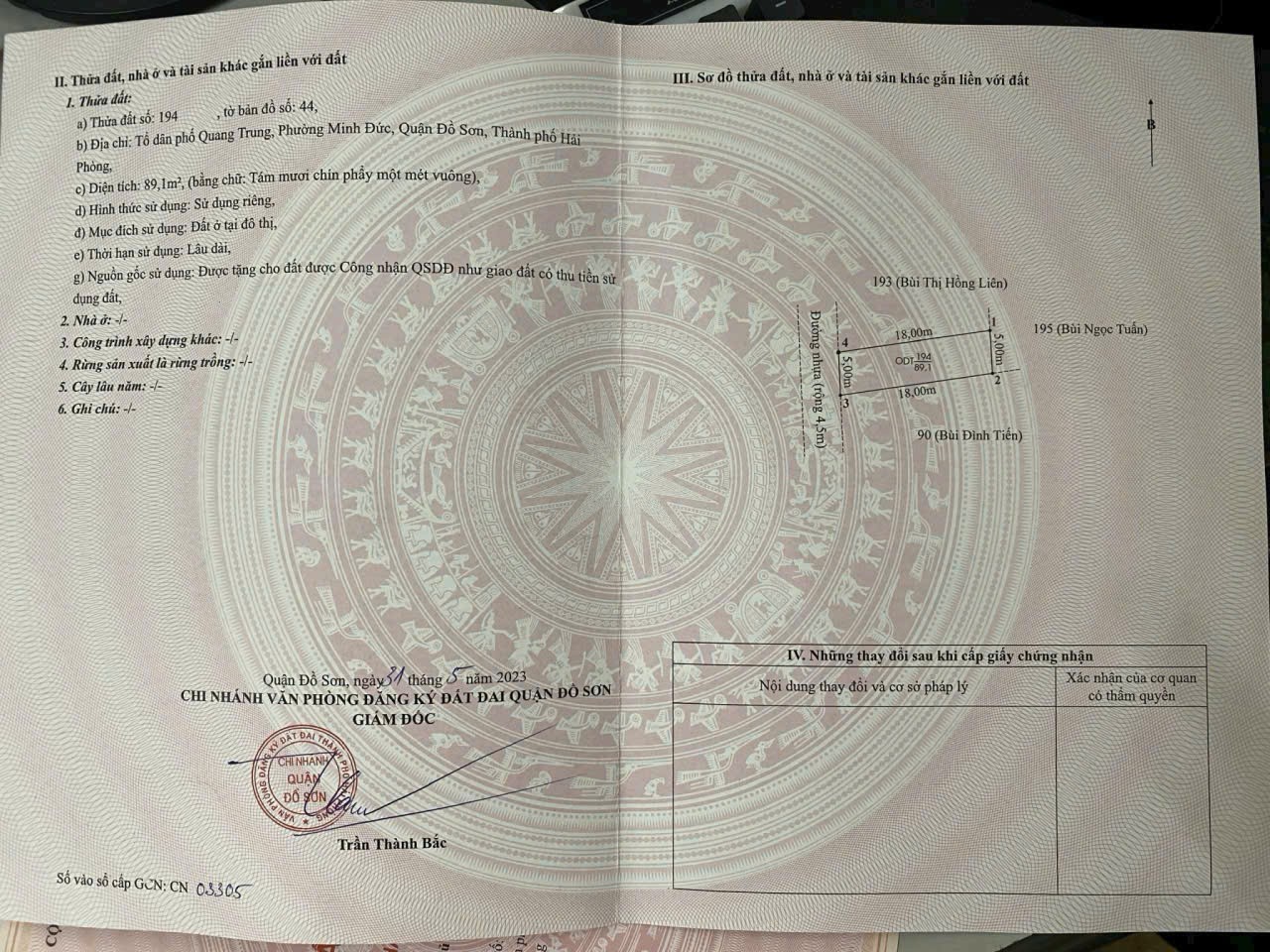 1.8 tỷ 89m2 Thượng Đức Đồ Sơn Zalo 0567222555