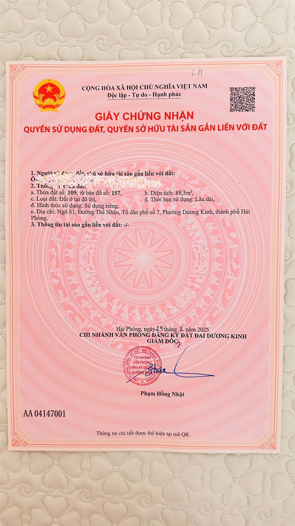 1.6xx tỷ 88–102m2 Tĩnh Hải Hòa Nghĩa Dương Kinh Zalo 0567222555