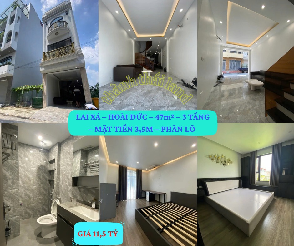 LAI XÁ – HOÀI ĐỨC – 47m² – 3 TẦNG – MẶT TIỀN 3,5M – PHÂN LÔ – Ô TÔ TRÁNH – VỈA HÈ – KINH DOANH – GIÁ 11,5 TỶ