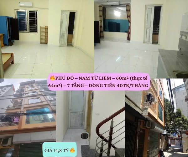 CCMN – PHÚ ĐÔ – NAM TỪ LIÊM – 60m² (thực tế 64m²) – 7 TẦNG – THANG MÁY – 13 PHÒNG FULL – DÒNG TIỀN 40TR/THÁNG – GIÁ 14,8 TỶ