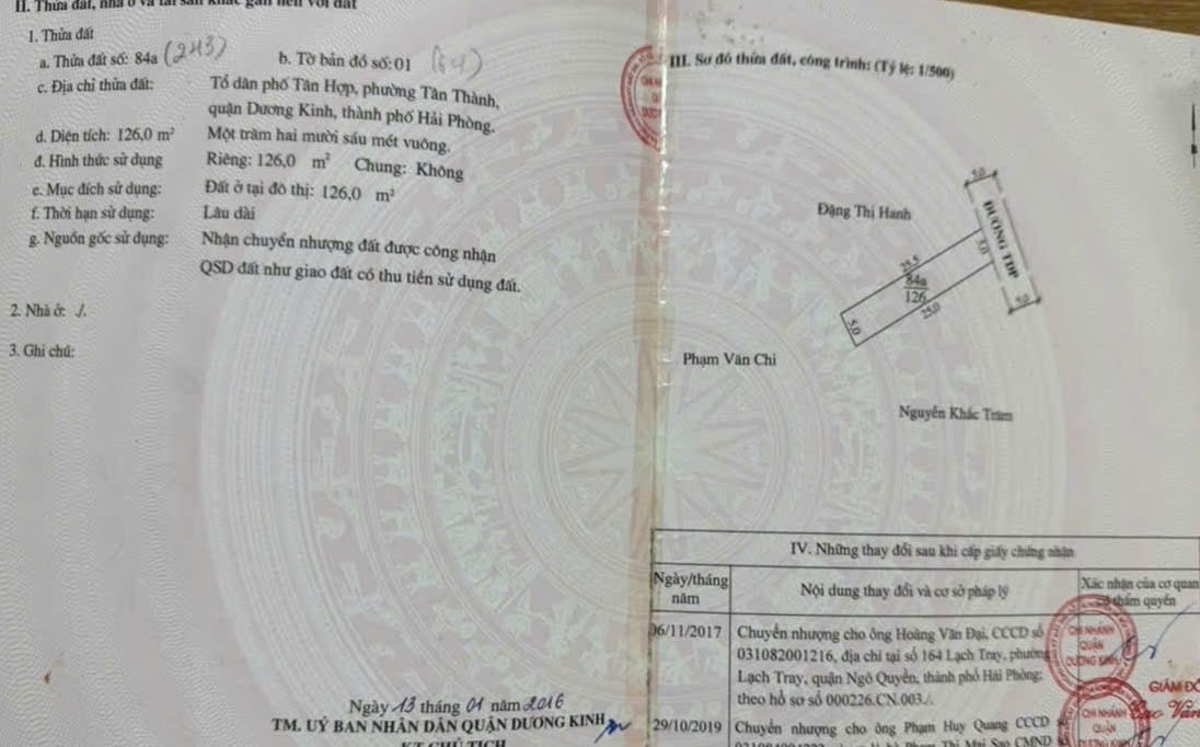 1.x tr/m2 – 126m2 Ngõ 169 Tân Thành Dương Kinh – Zalo 0567222555