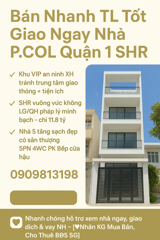 ♥️♥️♥️Bán Nhanh TL Tốt Giao Ngay Nhà P.COL Quận 1 SHR.♥️♥️♥️
