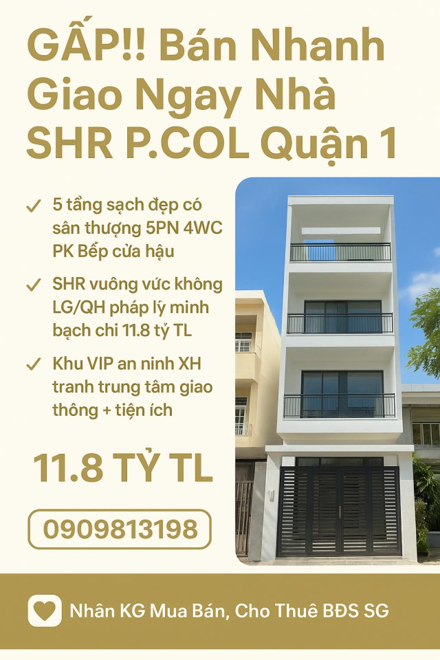 ♥️♥️♥️GẤP!! Bán Nhanh Giao Ngay Nhà SHR P.COL Quận 1.♥️♥️♥️
