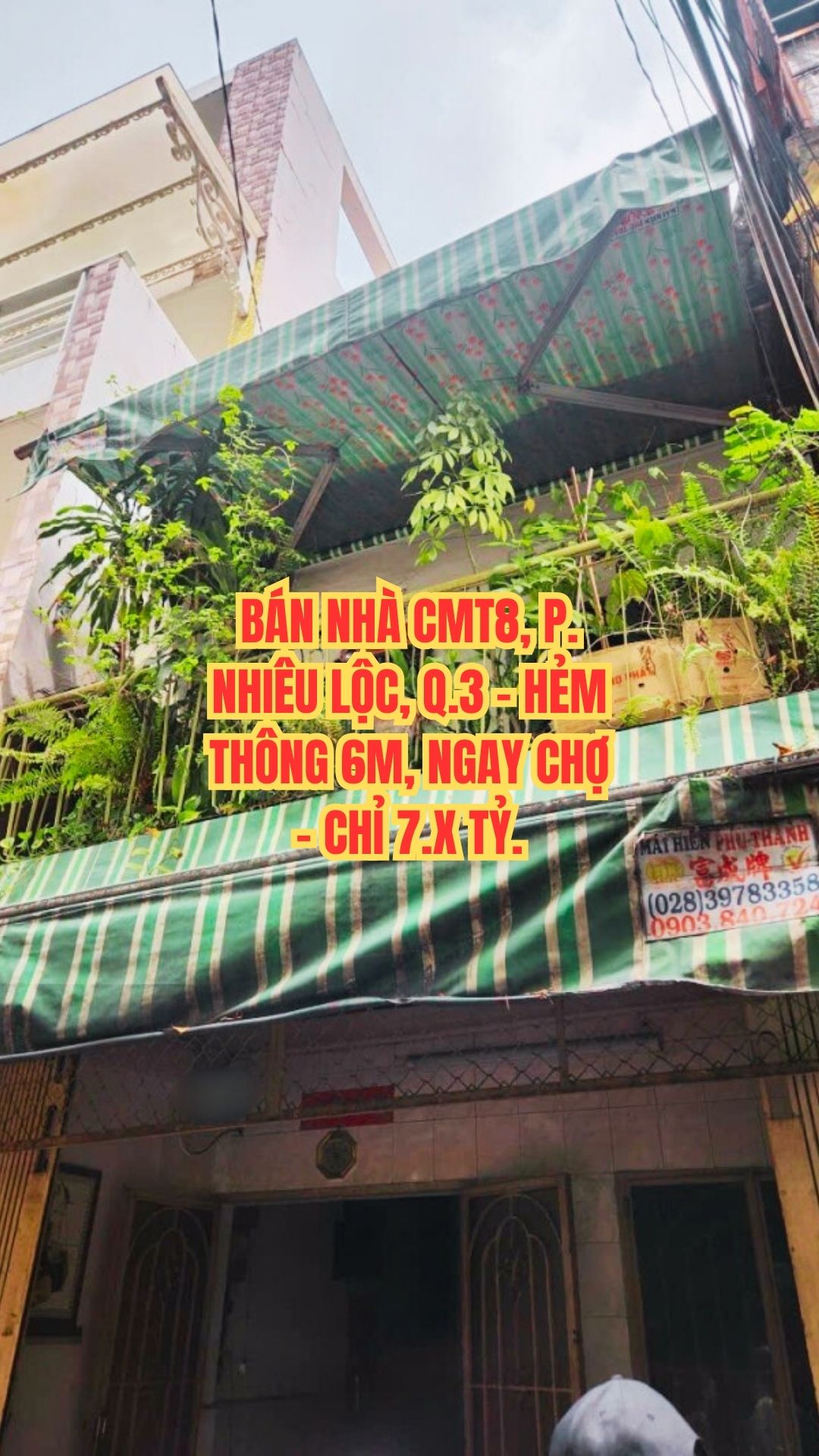 BÁN NHÀ CMT8, P. NHIÊU LỘC, Q.3 - HẺM THÔNG 6M, NGAY CHỢ - CHỈ 7.X TỶ.