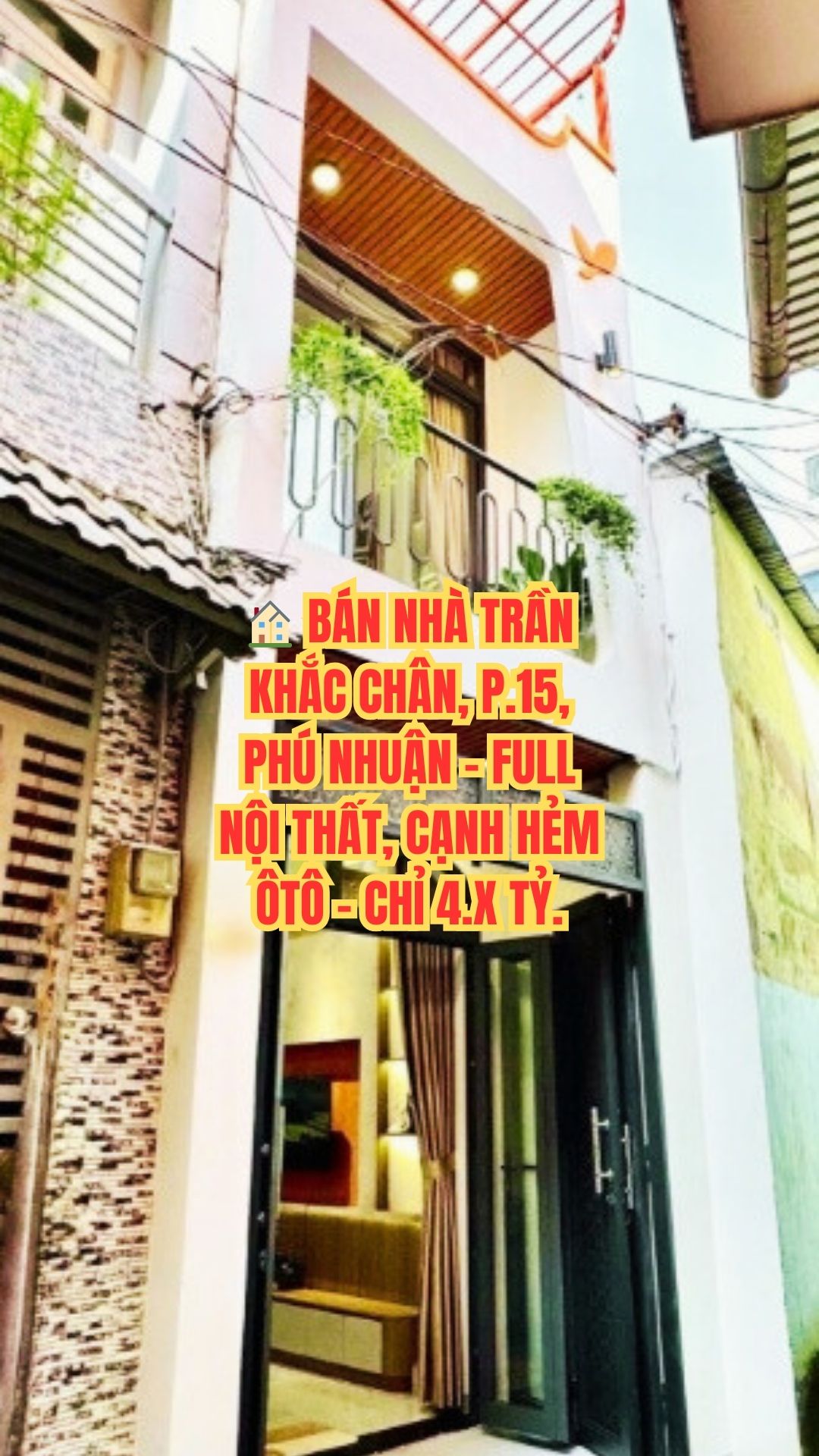 BÁN NHÀ TRẦN KHẮC CHÂN, P.15, PHÚ NHUẬN - CẠNH HẺM ÔTÔ - CHỈ 4.X TỶ.