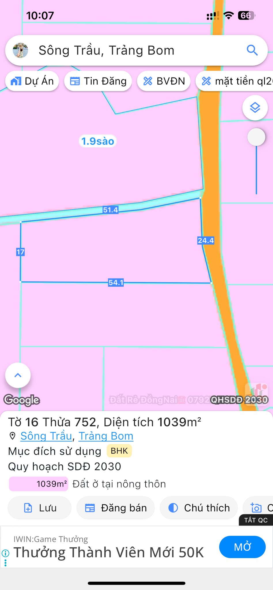 Bán gấp 1 Sào Đất có hiển thị đường giá đúng 890
