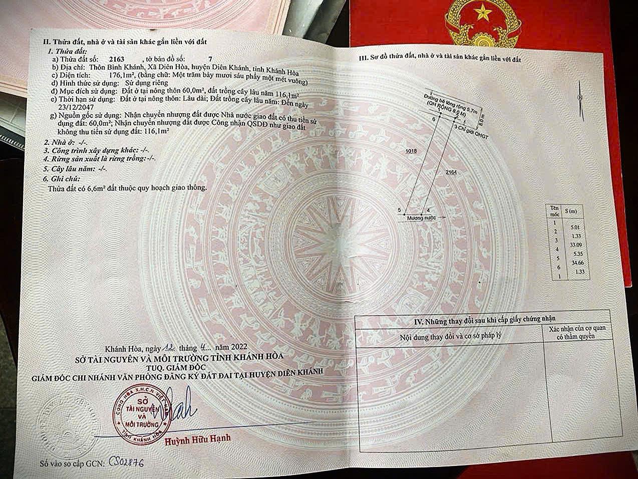 Bán Đât Ở tại Xã Diên Lạc, Khánh Hoà