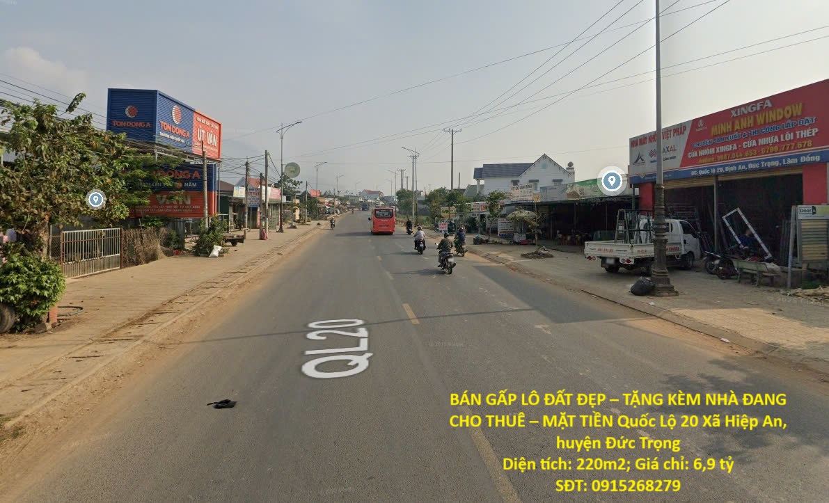 BÁN GẤP LÔ ĐẤT ĐẸP – TẶNG KÈM NHÀ ĐANG CHO THUÊ – MẶT TIỀN Quốc Lộ 20 Xã Hiệp An, huyện Đức Trọng
