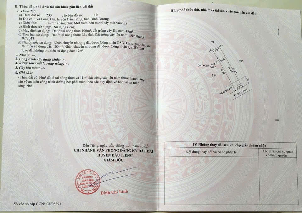 CHÍNH CHỦ CẦN BÁN LÔ ĐẤT TIỀM NĂNG – VỊ TRÍ ĐẸP – HUYỆN DẦU TIẾNG, BÌNH DƯƠNG