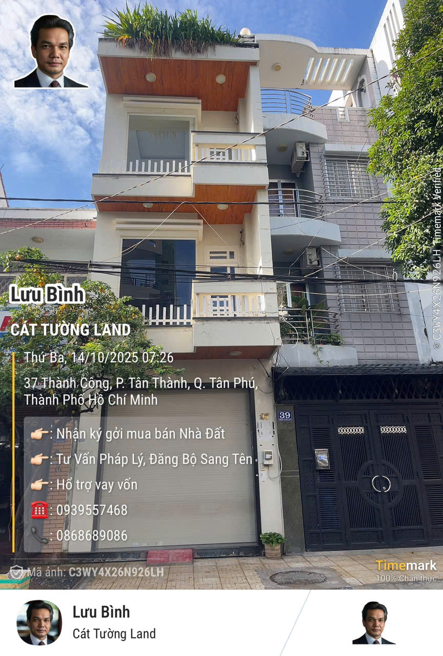 Bán gấp nhà 4x18m, 4 Tầng – Mặt tiền Thành Công, P. Tân Thành, Tân Phú – Chỉ 12.6 tỷ