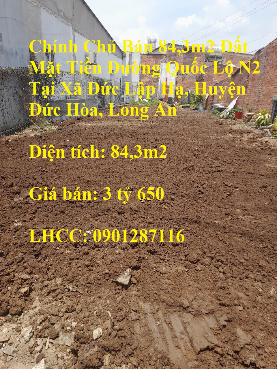 Chính Chủ Bán 84,3m2 Đất Mặt Tiền Đường Quốc Lộ N2 Tại Xã Đức Lập Hạ, Đức Hòa, Long An