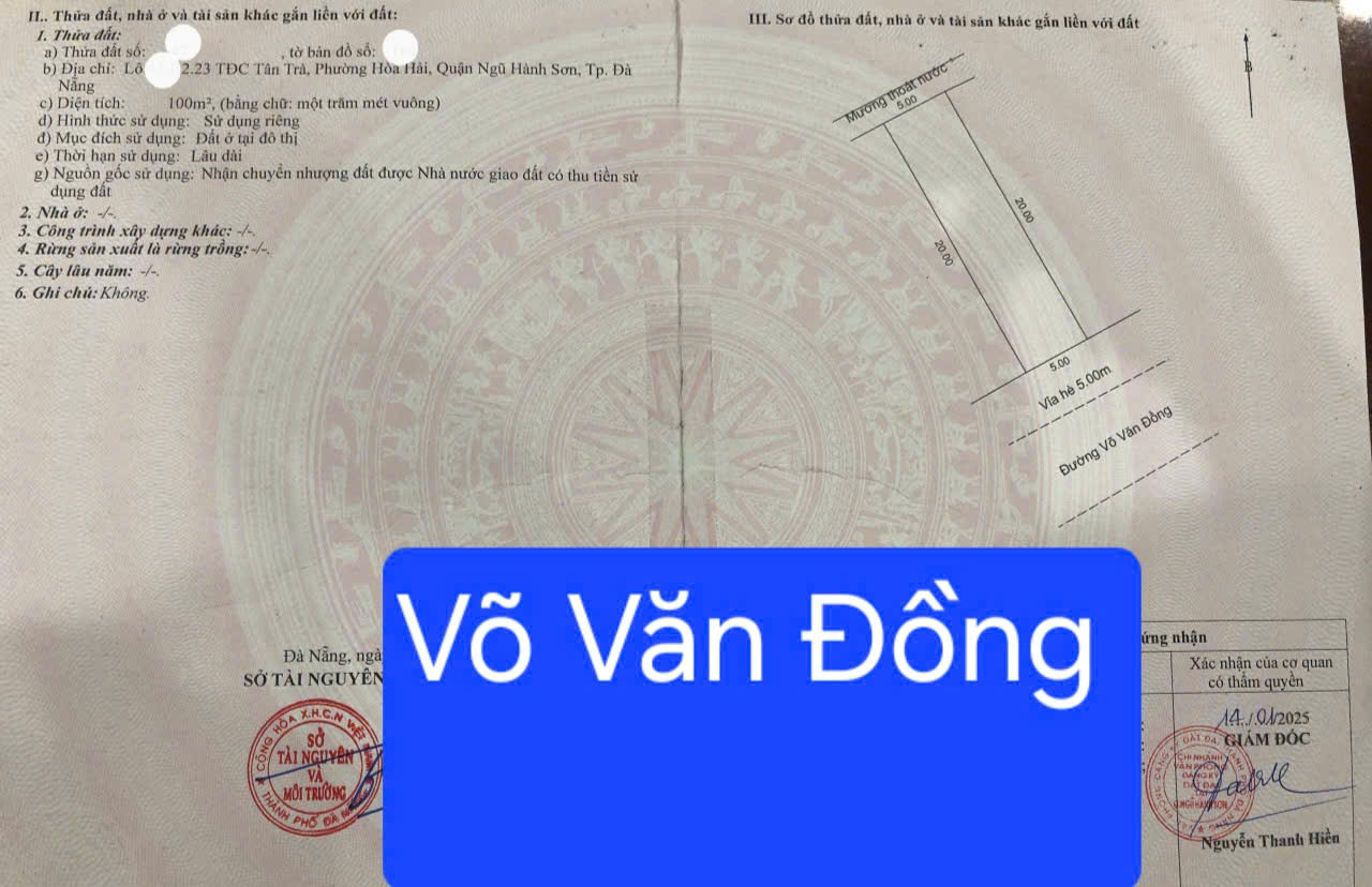 Bán đất đường Võ Văn Đồng - Gần bãi tắm Tân Trà