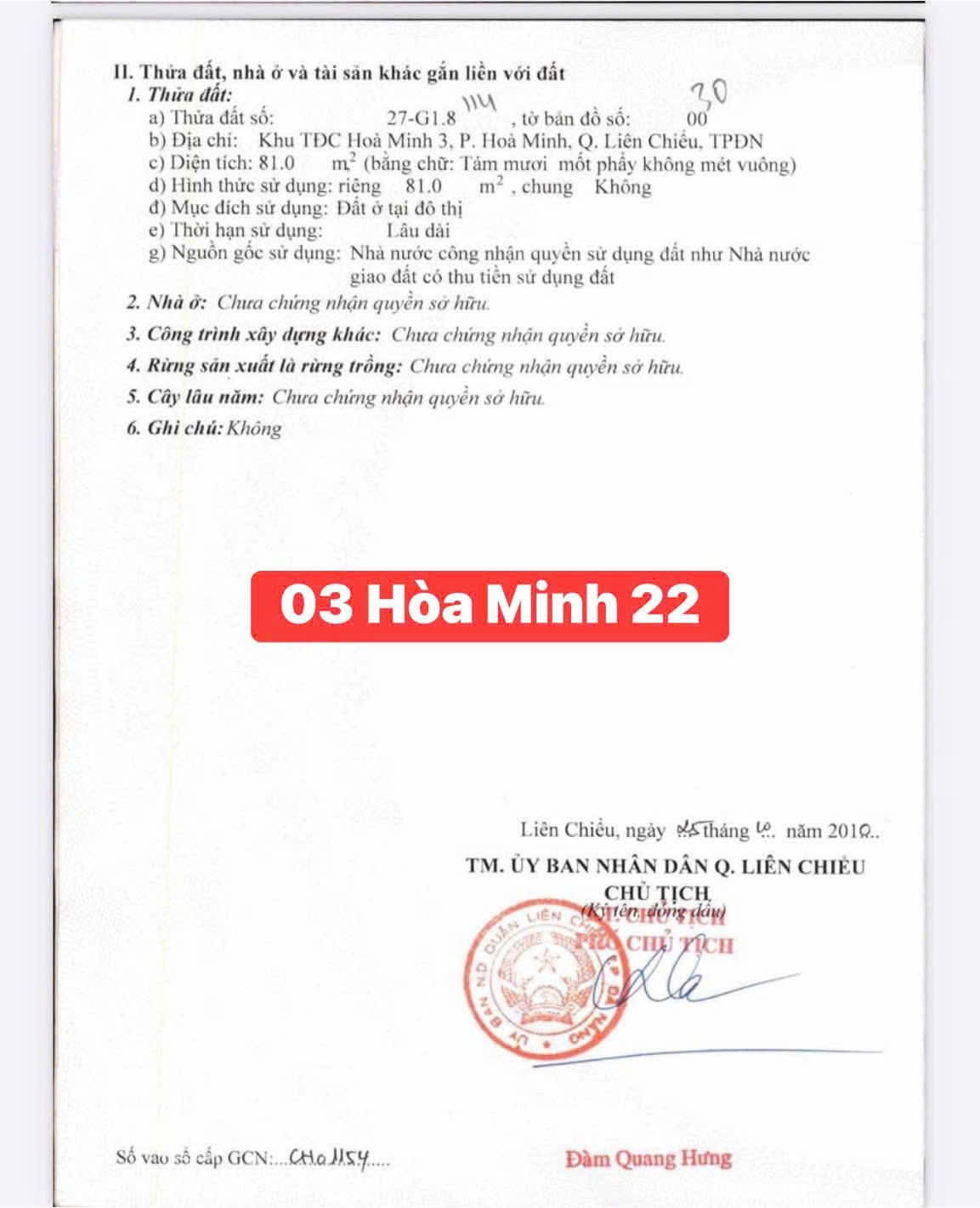 Lô Đất HÒA MINH 22 - Sát trục NGUYỄN SINH SẮC - Gần biển