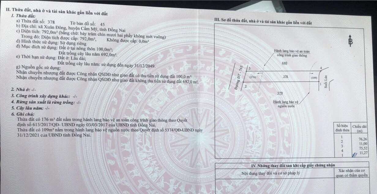 11m Mặt tiền tỉnh lộ 765, sẳn 100m2 thổ cư, giá chỉ 5,5 triệu /m2