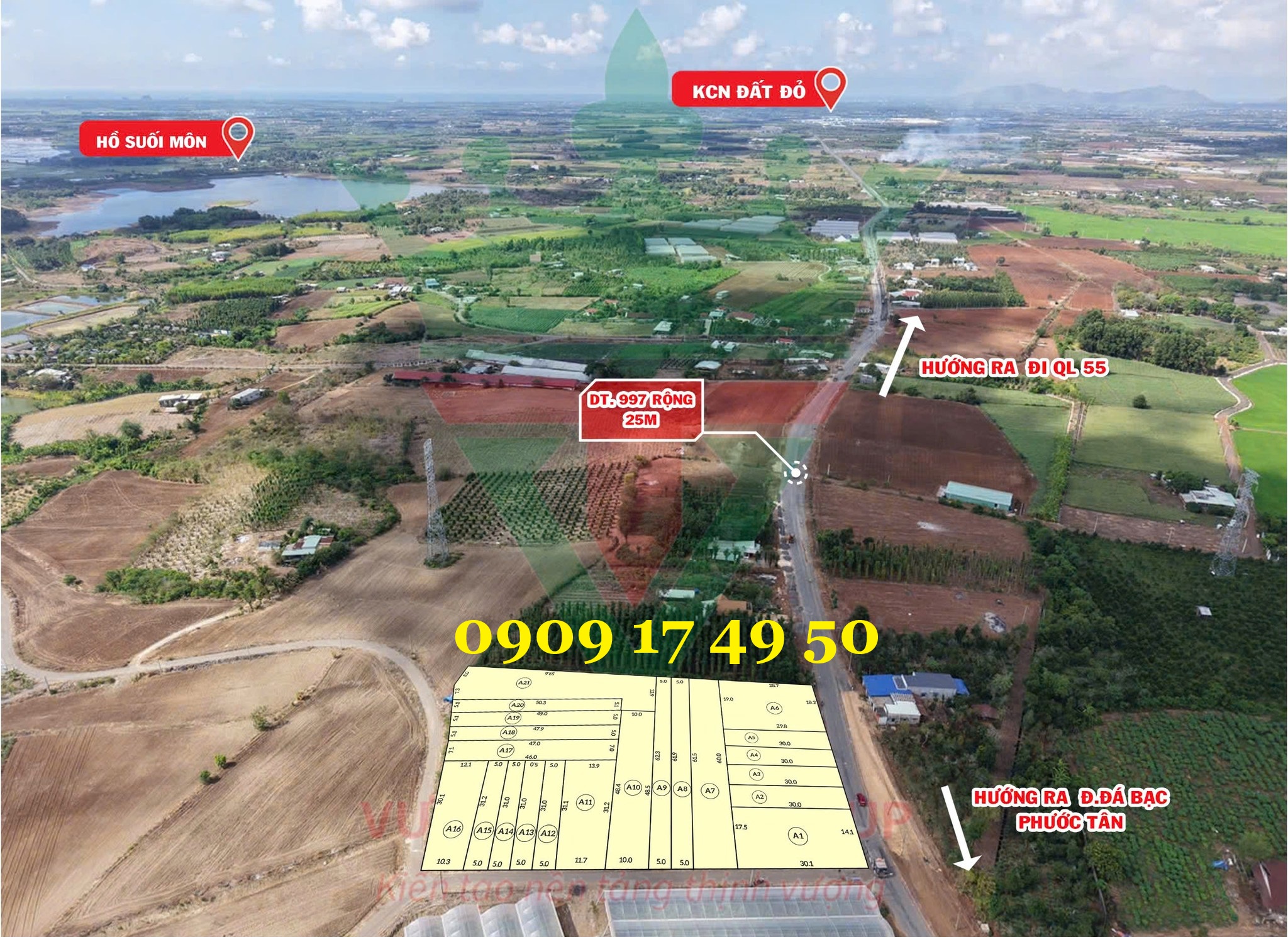 Góc 3 mặt tiền DT 997 – KDL Đất Rồng Dt 6.700m² Giá 3,9 triệu/m² – thổ cư 2.580m²