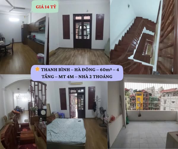 THANH BÌNH – HÀ ĐÔNG – 60m² – 4 TẦNG – MT 4M – NHÀ 2 THOÁNG – Ô TÔ ĐỖ CỬA – 14 TỶ