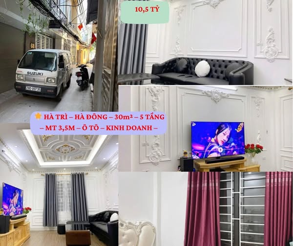 HÀ TRÌ – HÀ ĐÔNG – 30m² – 5 TẦNG – MT 3,5M – Ô TÔ – KINH DOANH – 10,5 TỶ