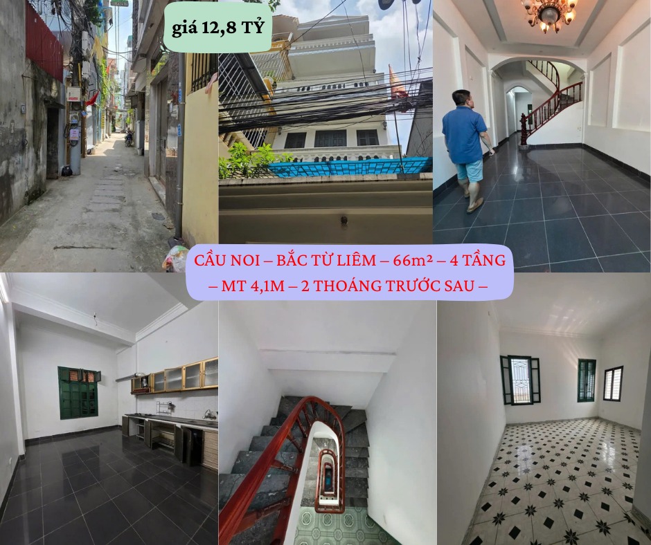 PHÂN LÔ Ô TÔ – CẦU NOI – BẮC TỪ LIÊM – 66m² – 4 TẦNG – MT 4,1M – 2 THOÁNG TRƯỚC SAU – 12,8 TỶ