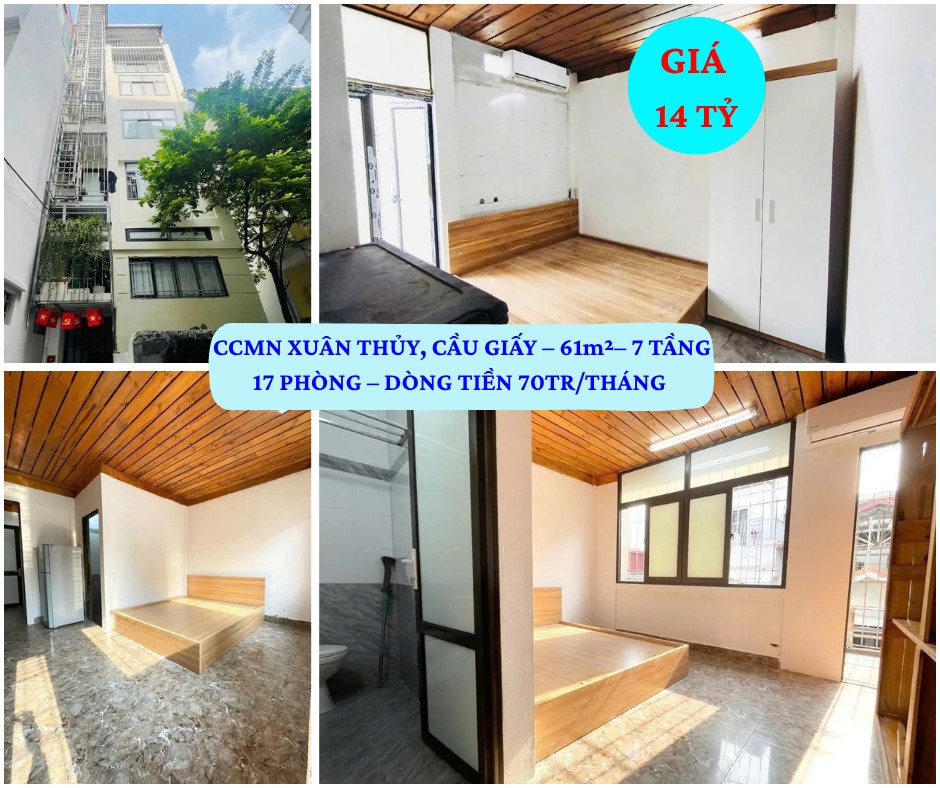 XUÂN THỦY, CẦU GIẤY – 61m²– 7 TẦNG – 17 PHÒNG – DÒNG TIỀN 70TR/THÁNG – GIÁ CHỈ 14 TỶ