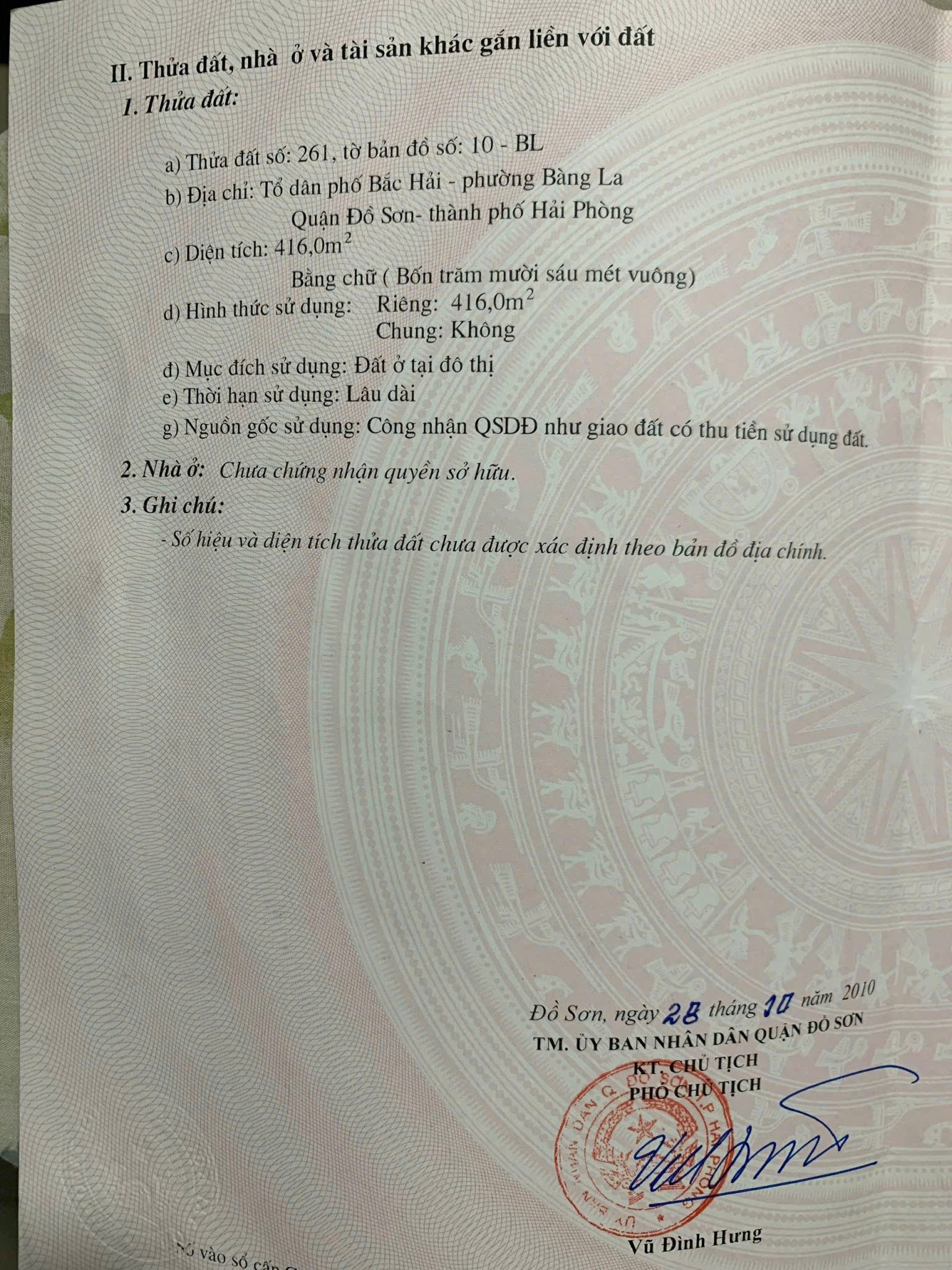 BÁN LÔ ĐẤT 416M² TRUNG TÂM BÀNG LA – ĐỒ SƠN GIÁ CHỈ 1X TRIỆU/M² CỰC HIẾM DIỆN TÍCH LỚN – ZALO 0567 222 555