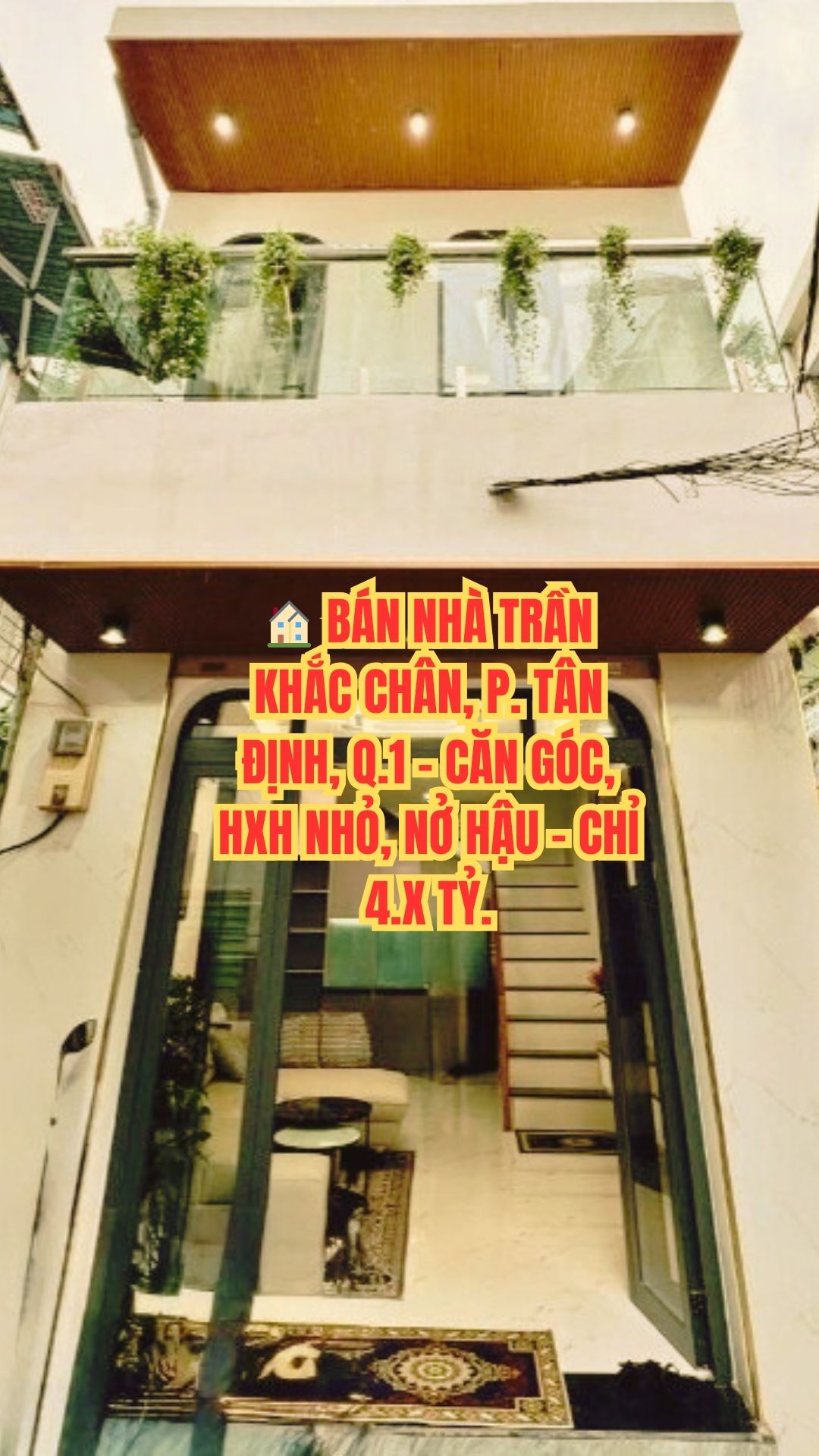 BÁN NHÀ TRẦN KHẮC CHÂN, P. TÂN ĐỊNH, Q.1 - CĂN GÓC, HXH, NỞ HẬU - CHỈ 4.X TỶ.