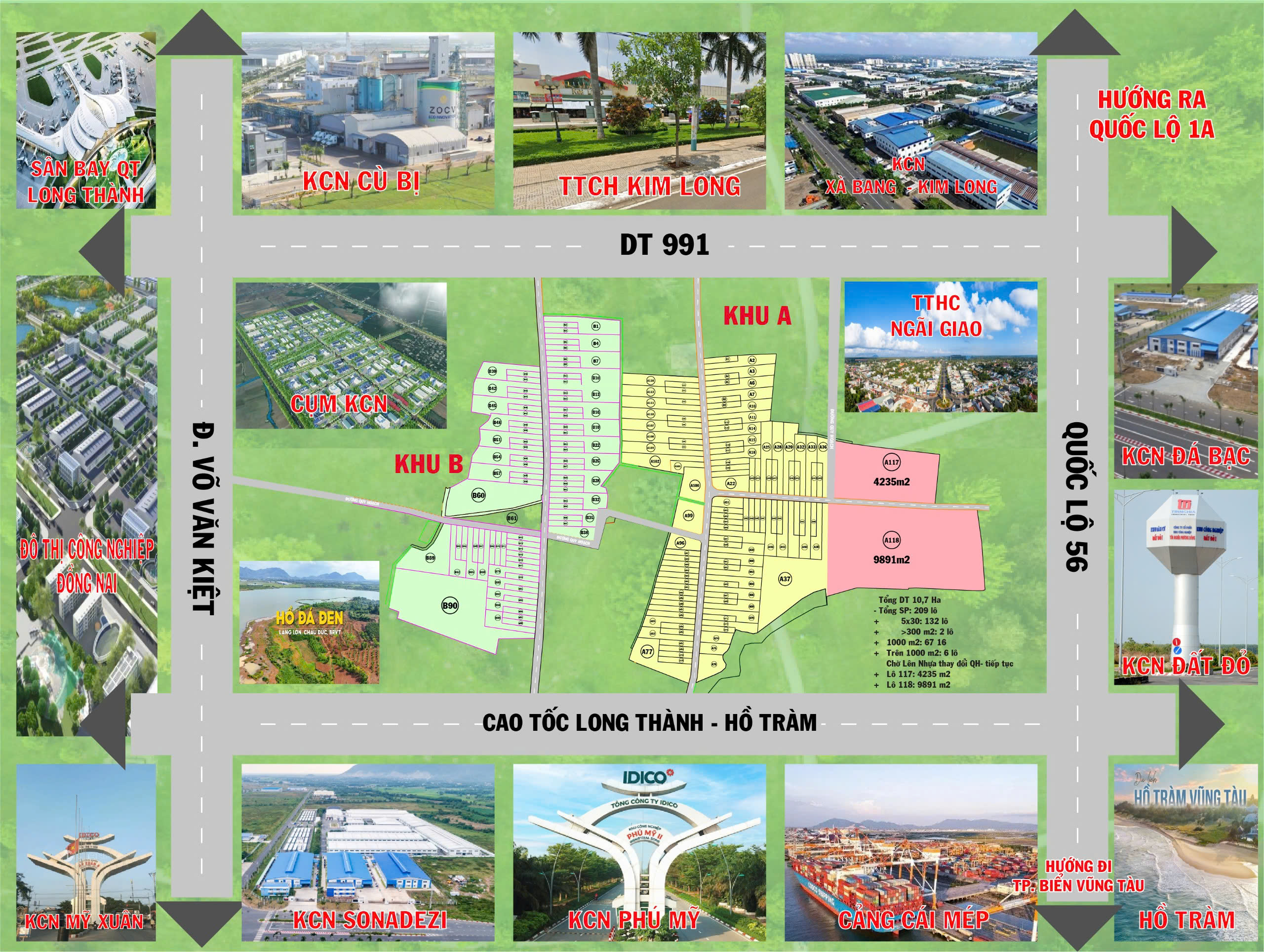 Đất 11ha mặt tiền khủng 1.500m gần DT991 & cao tốc Long Thành – Hồ Tràm – giá đầu tư 2,1 triệu/m2