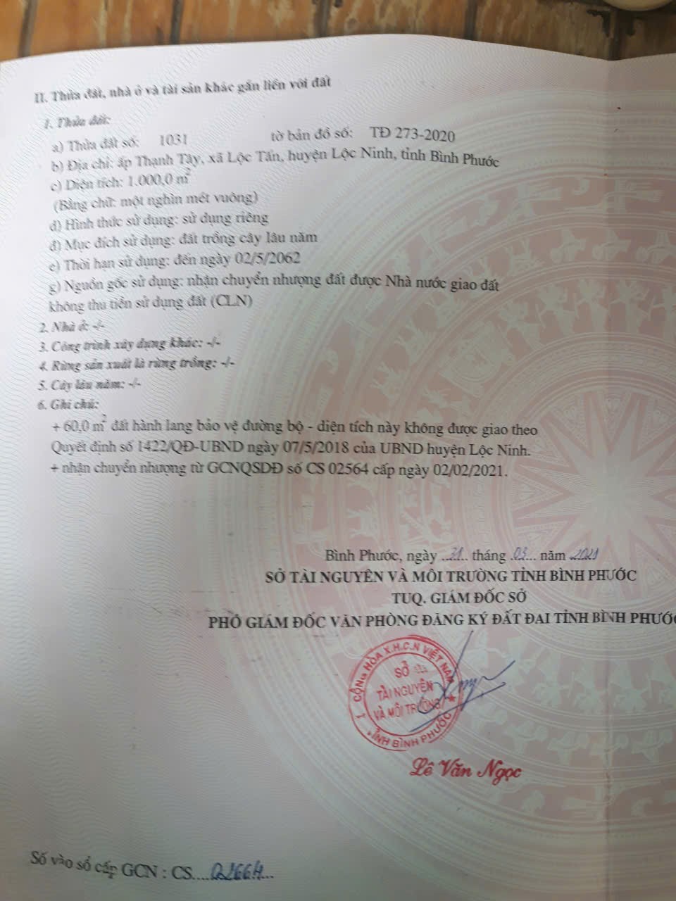 ĐẤT ĐẸP – GIÁ TỐT – CHÍNH CHỦ CẦN BÁN LÔ ĐẤT Ấp Thạnh Tây-Lộc Tấn- Lộc Ninh -Bình Phước