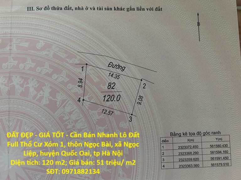 ĐẤT ĐẸP - GIÁ TỐT - Cần Bán Nhanh Lô Đất Full Thổ Cư Trung Tâm Ngọc Bài, Quốc Oai, Hà Nội