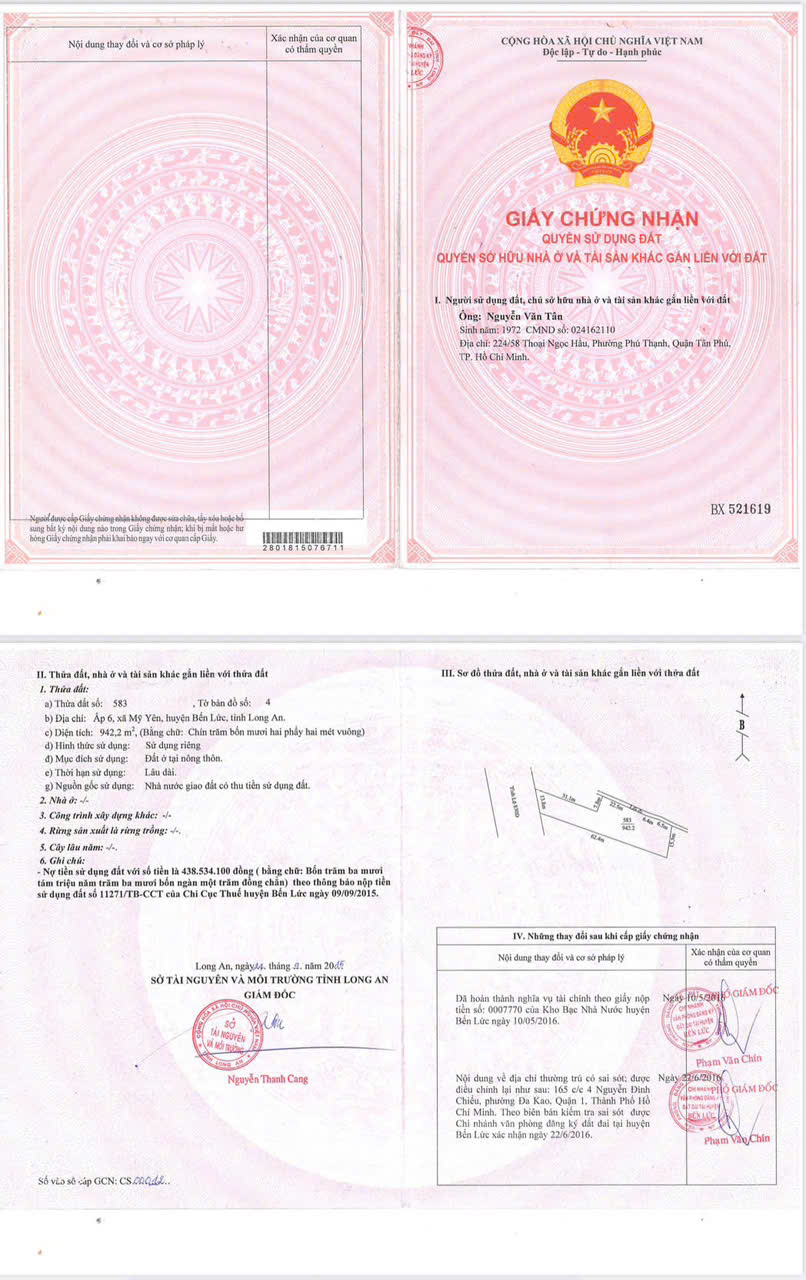 BÁN ĐẤT MẶT TIỀN ĐT 830D – XÃ MỸ YÊN, BẾN LỨC, LONG AN ( Bán gấp trả nợ Ngân hàng)