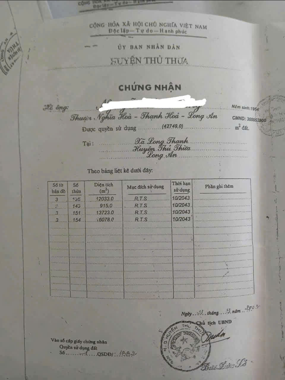CẦN BÁN GẤP 5,3 MẪU ĐẤT ĐẸP -GIÁ TỐT HUYỆN THỦ THỪA -TỈNH LONG AN