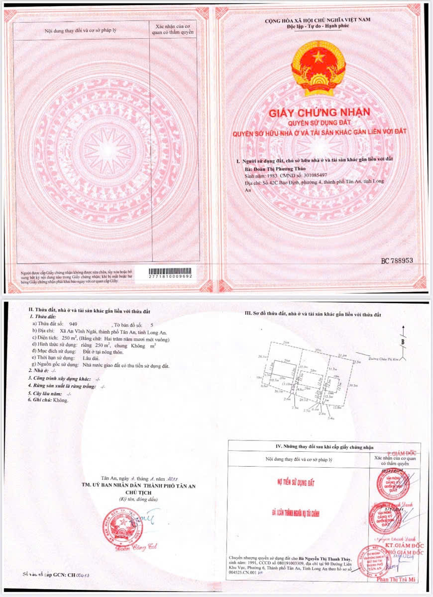 ĐẤT CHÍNH CHỦ - MẶT TIỀN Đường Châu Thị Kim, Xã An Vĩnh Ngãi, TP Tân An, Long An