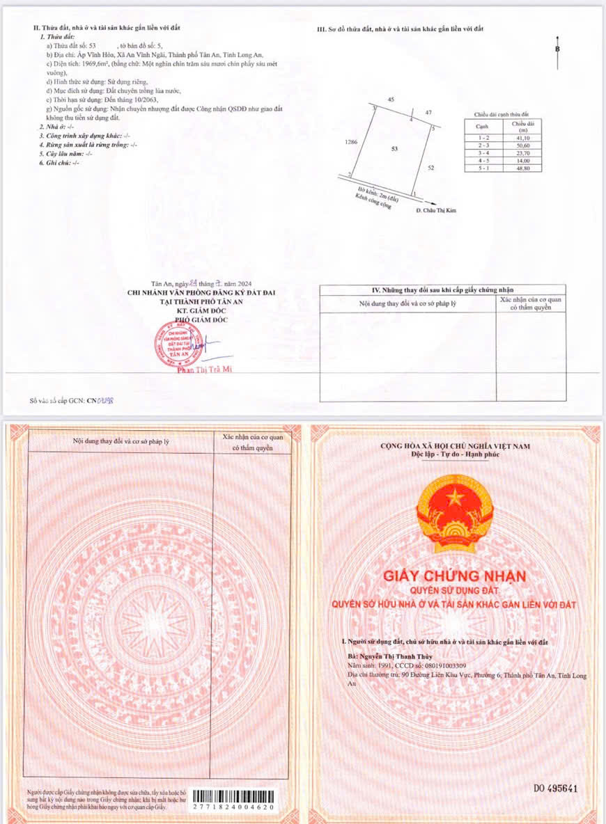 CHÍNH CHỦ Cần Bán 5600M2 Đất Lúa - MẶT TIỀN Châu Thị Kim, An Vĩnh Ngãi, TP Tân An, Long An