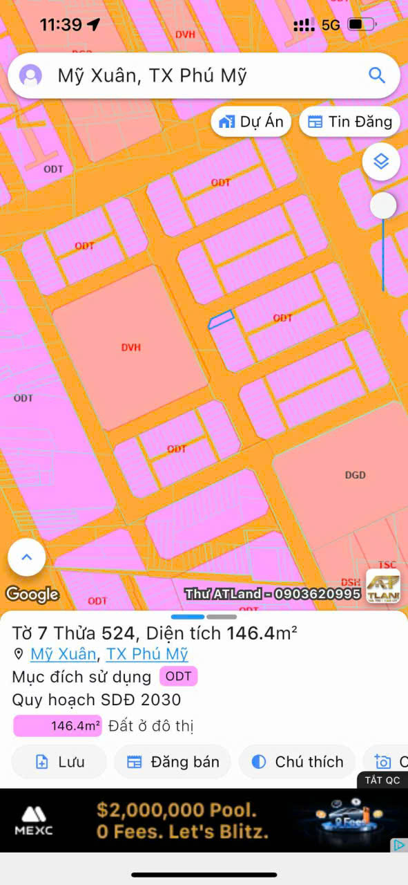 Lô góc tdc 5,6 ha mỹ xuân nay thuộc phường phú mỹ _hcm 146mv full thổ cư